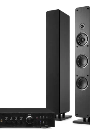 Prix réduit | Audizio ARCO - Installation Hi-Fi Stéréo 320W avec Enceintes Colonnes et Amplificateur - Tour Hi-Fi Design Noir pour Salon, TV et Musique
