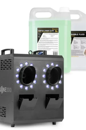 BeamZ Cyclone200 - Pack Machine à Fumée et à Bulles avec 24 LEDs RGBW Intégrés - 5L de liquide à fumée et 5L de liquide à bulles inclus | Réduction