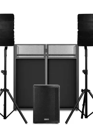 Nouvel arrivage - Vonyx VX915 - Système Sono Line Array 1400W avec Subwoofer 15" + DJ Booth - Pack DJ Complet avec Stands