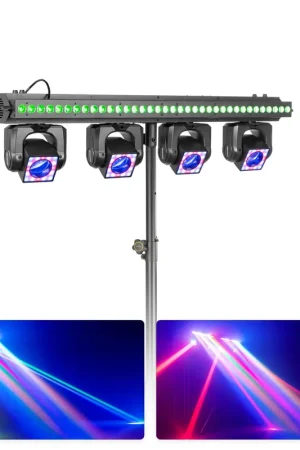 BeamZ Showbar GO Vibe - Barre 4 Lyres LED RGBW 160W avec Barre LED et Anneaux LED + Pied - Éclairage DJ Scène | Achetez dès aujourd'hui