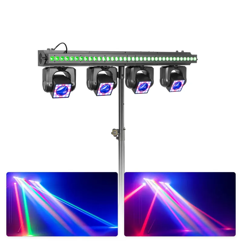 BeamZ Showbar GO Vibe - Barre 4 Lyres LED RGBW 160W avec Barre LED et Anneaux LED + Pied - Éclairage DJ Scène | Achetez dès aujourd'hui