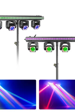 BeamZ Showbar GO Vibe Set - Pack 2 Barres 4 Lyres LED RGBW 160W avec Barre LED et Anneaux LED + Pieds - Éclairage DJ Scène - Stock limité