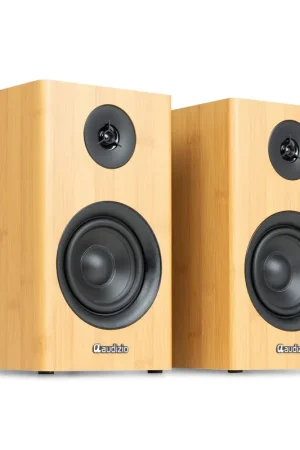 Audizio BS15 Enceintes Bibliothèque BT Actives 60W Bambou - Bonne affaire