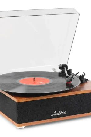 Expédition express | Audizio Irvine - Platine Vinyle Bluetooth avec Haut-parleurs Intégrés pour Disques 33, 45 et 78 Tours - Noyer