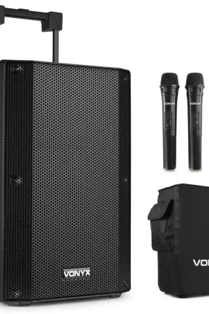 Vonyx VSA500 - Enceinte Sono Portable 800W avec Housse et 2 Micros Main | Prix imbattable