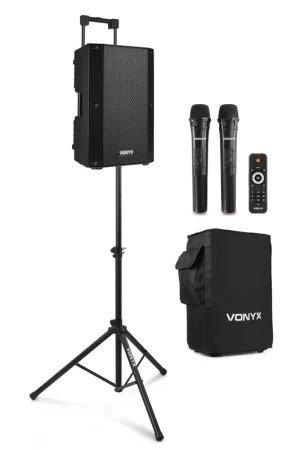Disponible maintenant - Vonyx VSA500 - Enceinte Sono Portable 800W avec Housse, 2 Micros Main et Pied d'Enceinte