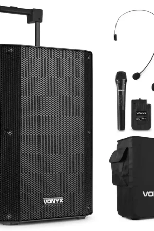 Prix promo | Vonyx VSA500-BP - Enceinte Sono Portable 12" 800W avec Housse et 2 Micros
