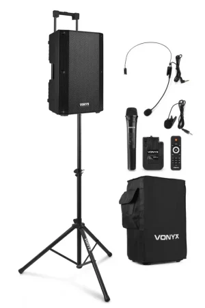 Vonyx VSA500-BP - Enceinte Sono Portable 12" 800W avec Housse, 2 Micros et Pied d'Enceinte - Commandez maintenant