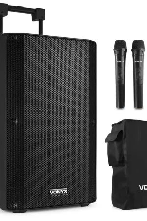 Nouveauté - Vonyx VSA700 - Enceinte Sono Portable 15" 1000W avec Housse et 2 Micros Main