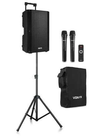 Nouveau lancement | Vonyx VSA700 - Enceinte Sono Portable 15" 1000W avec Housse, 2 Micros Main et Pied d'Enceinte