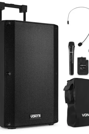 Best-seller | Vonyx VSA700-BP - Enceinte Sono Portable 15" 1000W avec Housse et 2 Micros