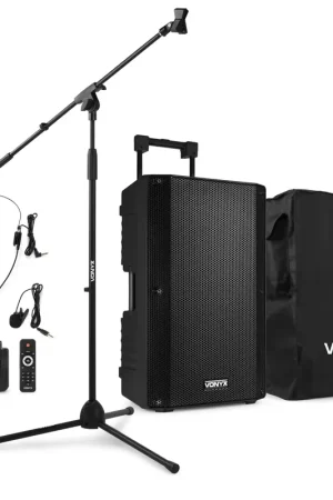 Dépêchez-vous | Vonyx VSA700-BP - Enceinte Sono Portable 15" 1000W avec Housse, 2 Micros et Pied de Micro