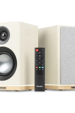 Audizio KS12 - Enceintes Hi-Fi Actives BT HDMI ARC 80 W avec Éclairage Ambiant - Crème | Promo exceptionnelle