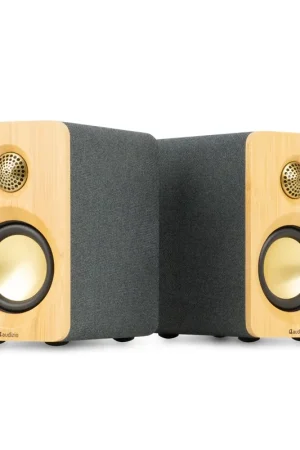 Disponible maintenant | Audizio KS16 - Enceintes Bibliothèque Actives BT 100W - Bambou