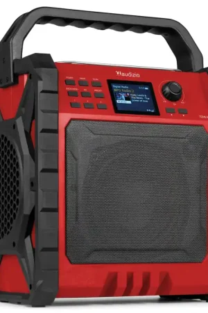 Très apprécié des clients - Audizio Temi-XL - Radio de Chantier DAB+/FM avec Bluetooth, Batterie, IP54, 200W - Rouge