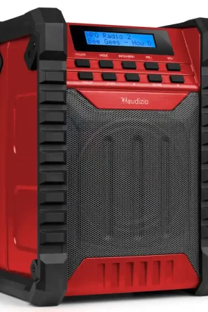 Plus que quelques articles | Audizio Temi - Radio de Chantier DAB+ avec Batterie Longue Autonomie, IP54, Bluetooth 5.0 - Rouge