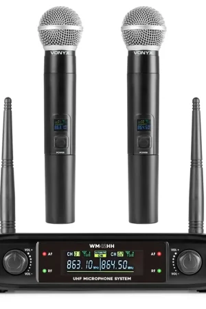 Vonyx WM42HH – 2 Micros Sans Fil UHF avec Récepteur Double Canal pour Chant et Discours - Tout juste arrivé