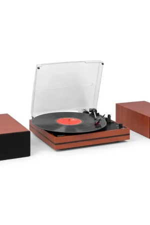 Audizio Akron - Platine Vinyle Bluetooth avec 2 Haut-Parleurs - Cerisier | Prix cassé