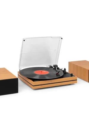Tout nouveau | Audizio Akron - Platine Vinyle Bluetooth avec 2 Haut-Parleurs - Bambou