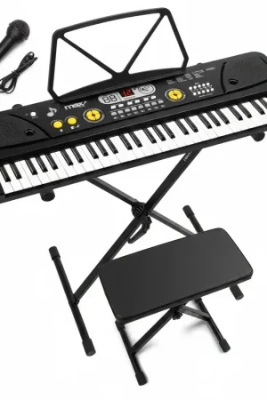 Promotion | Pack MAX KD61 - Clavier/Piano 61 Touches avec Support et Banc | Piano Électronique Portable pour Débutants - Modèle Noir