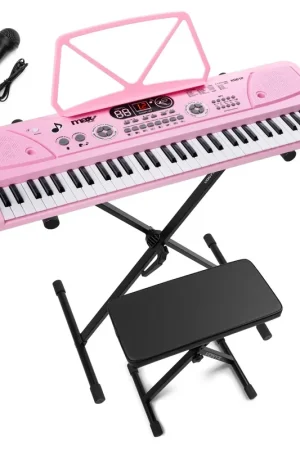 Pack MAX KD61P - Clavier/Piano 61 Touches avec Support & Tabouret | Piano Électronique Portable pour Débutants - Modèle Rose | Prêt à expédier