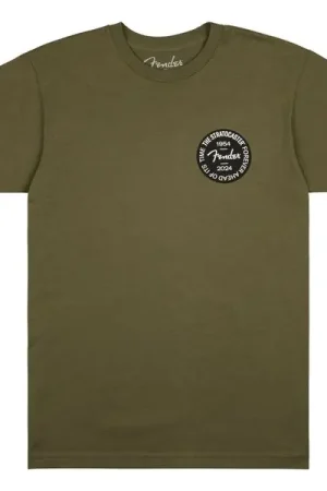 Fender Strat Anniv Badge Tee Olive M - Très populaire