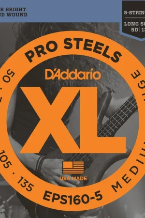 Disponible maintenant - Jeu de Cordes Basse D'addario EPS160-5 File Rond 5 Cordes 50-135