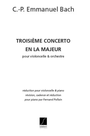 Bach C.p.e. Concerto N°3 Violoncelle - Commandez dès aujourd'hui