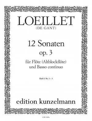 Achetez dès aujourd'hui - Loeillet de Gant J.b. 12 Sonates OP 3 Vol 1 Flute A Bec Alto