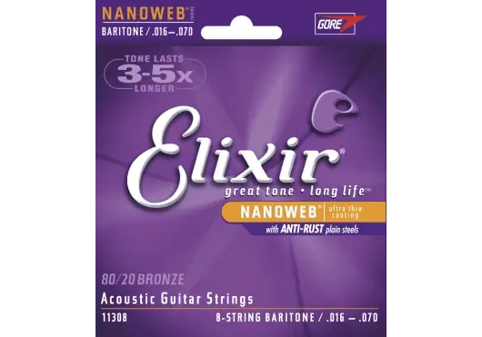 Petit prix | Jeu de Cordes Acoustique Elixir Nanoweb Bariton 8 Cordes 16/70 REF:11308