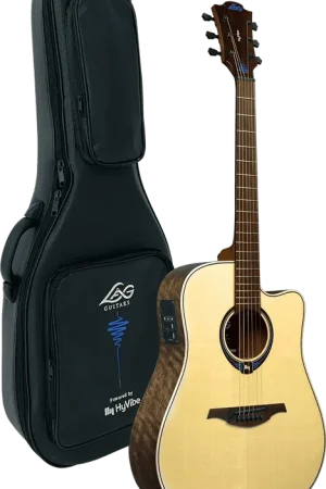 Cette semaine uniquement | Lag THV20DCE HyVibe 20 Smart Guitar Dreadnought Pan-Coupé