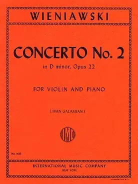 Wieniawski H. 2ME Concerto OP 22 Violon | Achetez en ligne