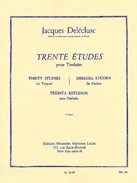 Aujourd'hui seulement | Delecluse J. Etudes (30) 1ER Cahier Timbales