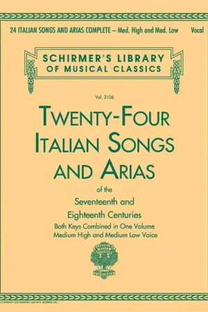 24 Italian Songs And Arias OF The 17ME et 18ME Siecle Mediium And Medium Low - Paiement sécurisé