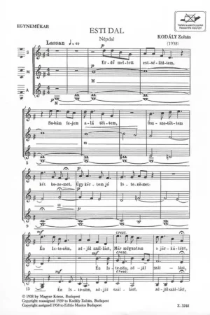Kodaly Z. Esti Dal Voix Elevees - À ne pas manquer