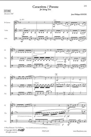 Goude J.p. Caracteres - Pavane Clarinette et Duo A Cordes | Disponible à la commande